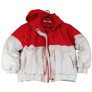 VTG Utex Duvet Down Wear Red White Hooded Puffer Ski Jacket Womens M Winter Coat
